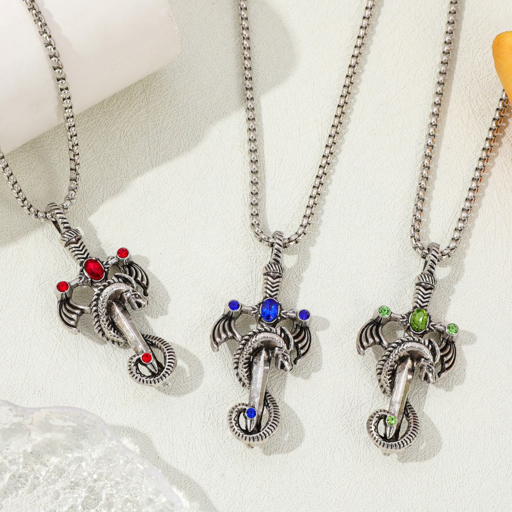 Retro Multicolor Gem Dragon Sw - Men Accessories Necklace review and price