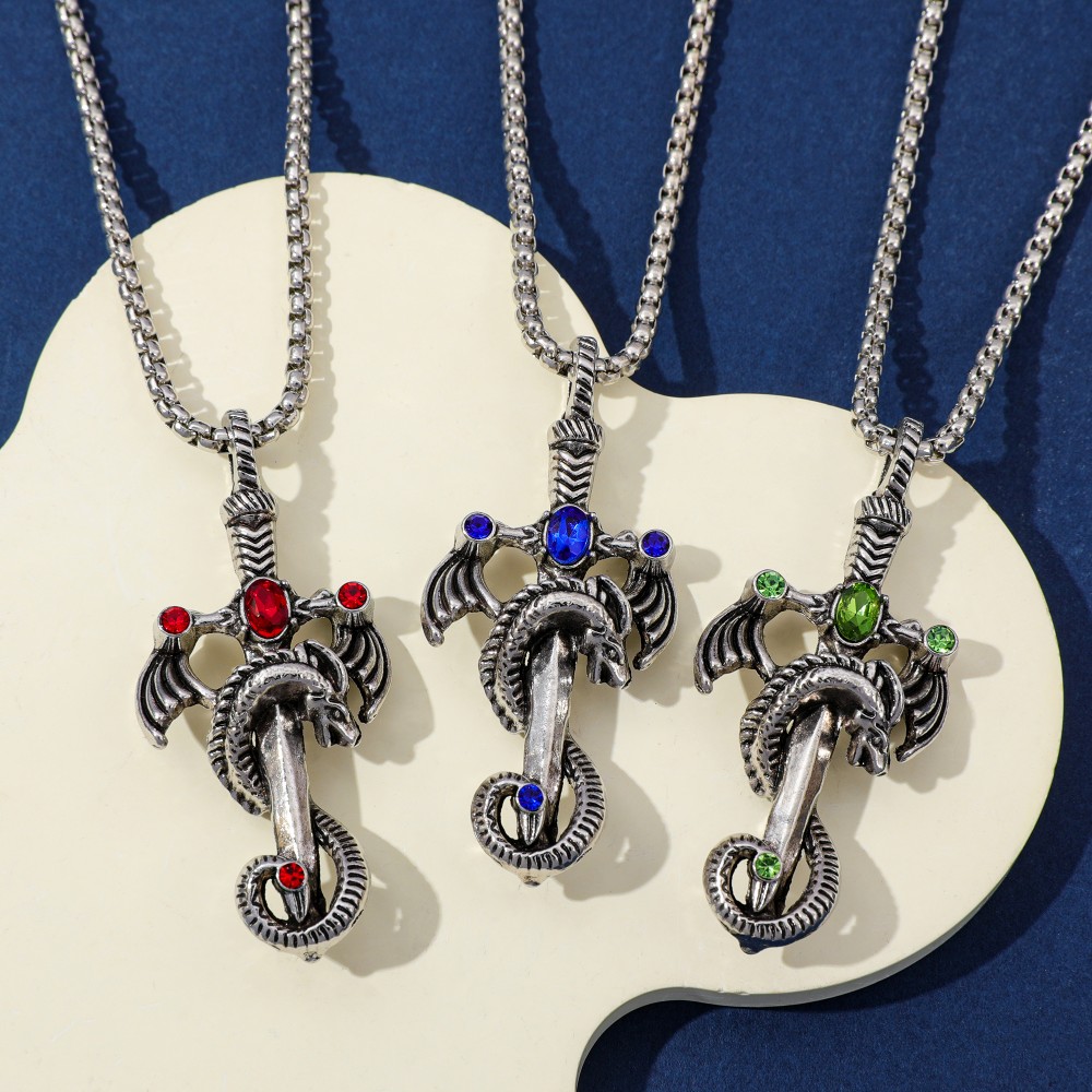Retro Multicolor Gem Dragon Sw - Men Accessories Necklace review and price