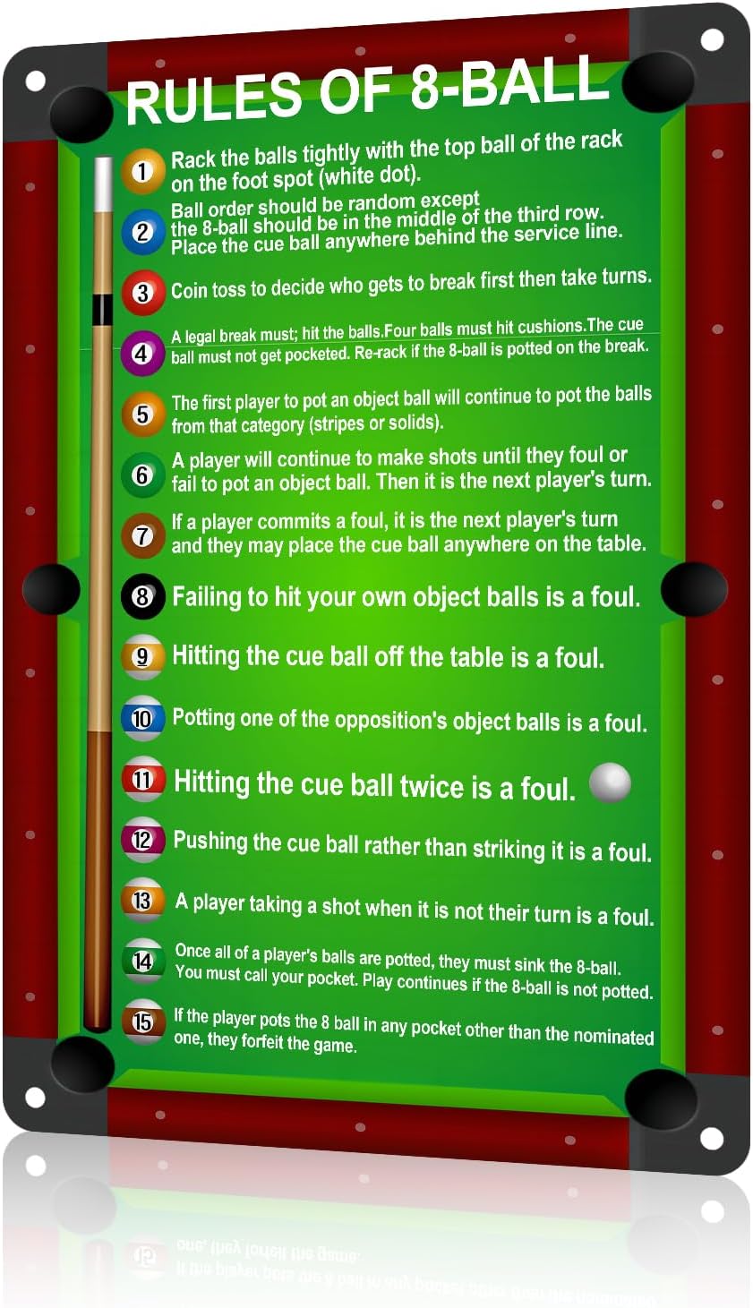 Billiard Rules 8 Ball Metal Si - Men Accessories Rule review and price