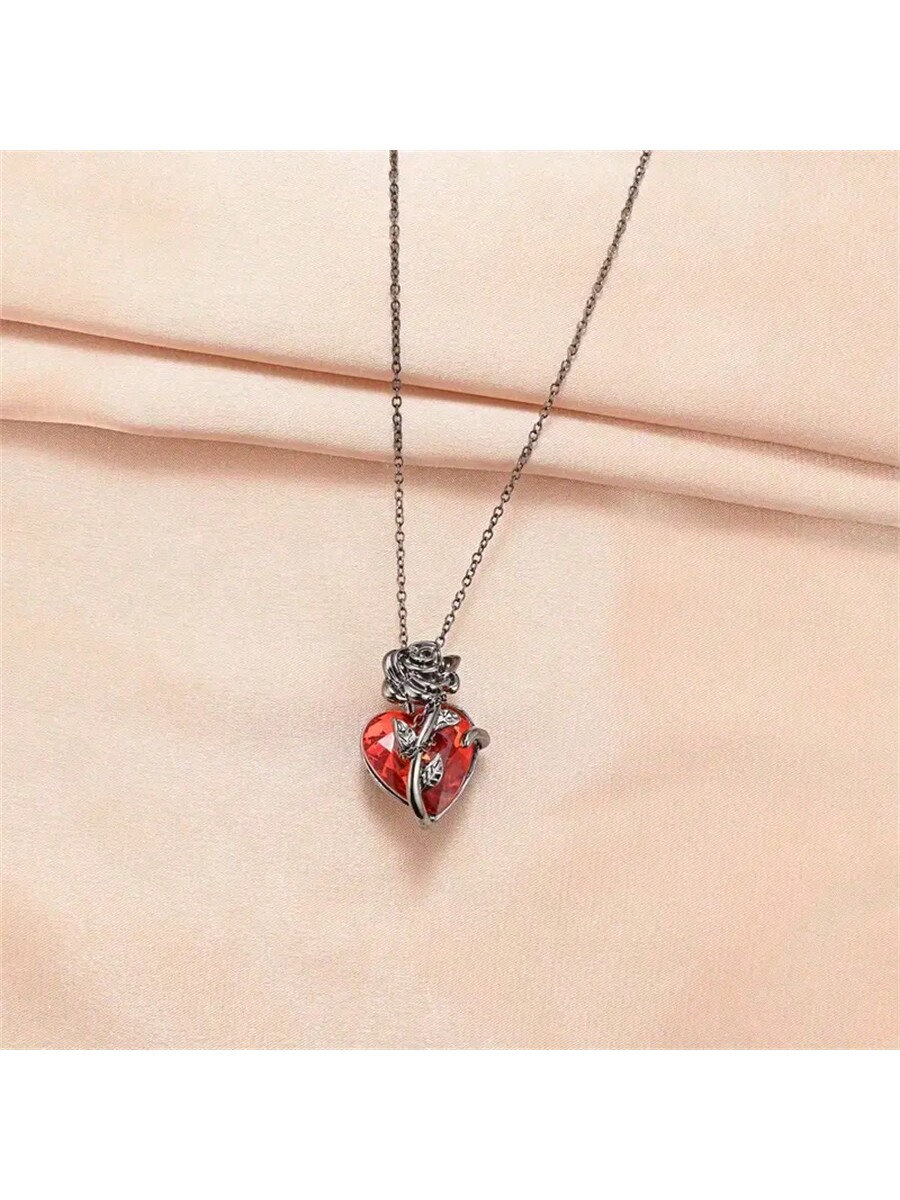 1pc Charming Rose Heart Pendan - Men Accessories Necklace review and price